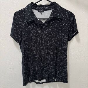 Xantik Stretchy Viscose Black & White Short Sleeve Polka Dot Button Down Shirt M